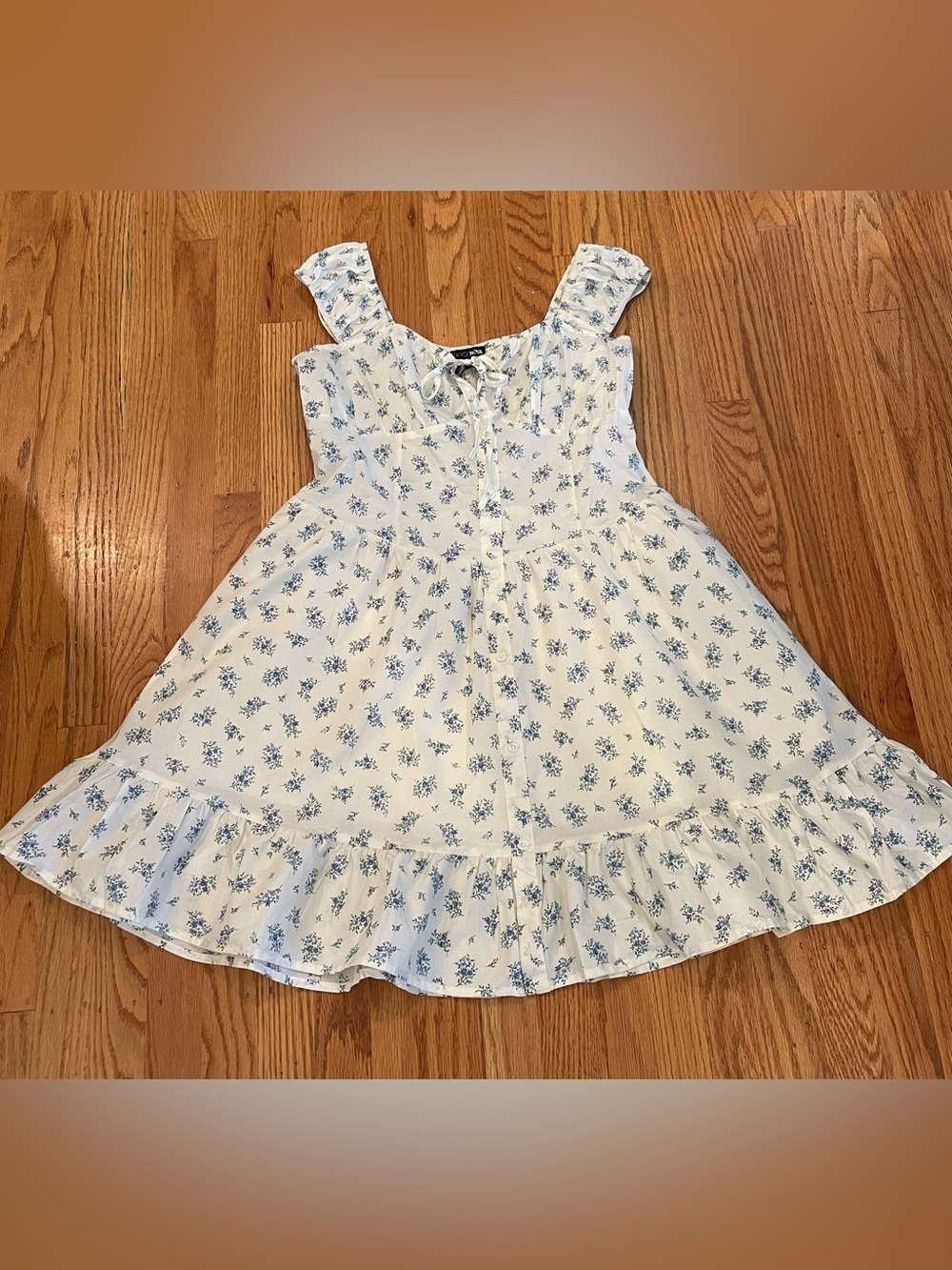 Fashion Nova White Mini Dress with Light Blue Floral Print